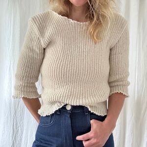 Nonna Lietta 3/4 sleeve rib ruffle wool jumper